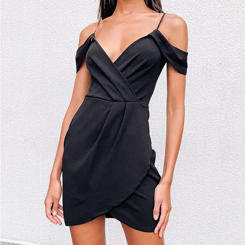 Lulu's Chic Black Spaghetti Strap off the Shoulder Little  Black Dress XS